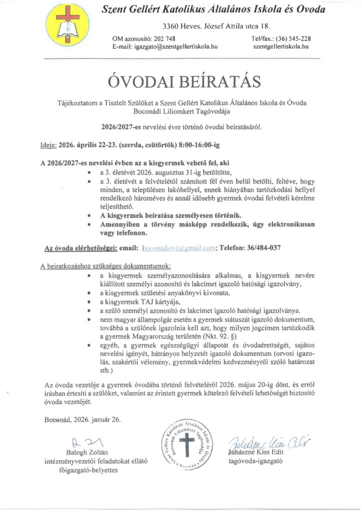 Óvodai beiratás 2026